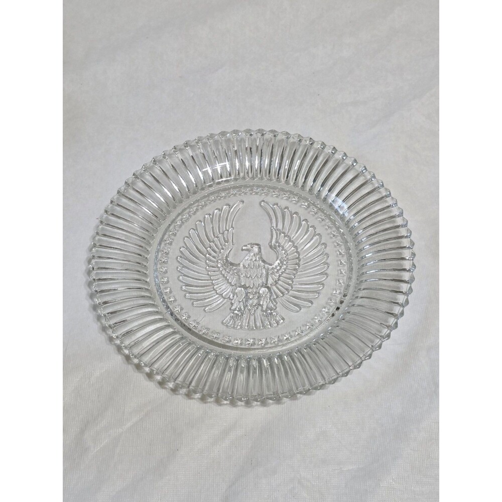 Vintage Anchor Hocking Clear Cut Glass Eagle Stars and Stripes Plate 8 1/2"